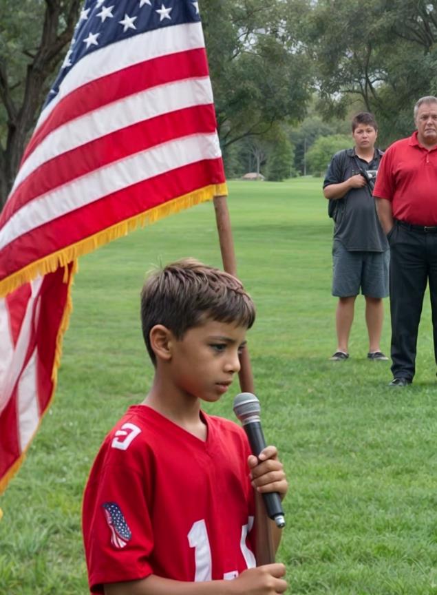 A 10-year-old boy took the stage to sing the national anthem, captivating the audience with his remarkable talent and emotional depth