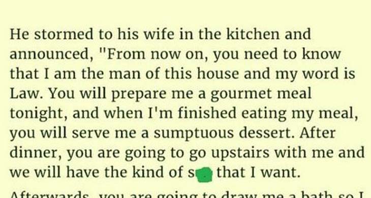 HUSBAND LEARNS HOW TO BE THE MAN OF THE HOUSE AND TRIED IT ON HIS WIFE BUT HER REPLY IS GENIUS.