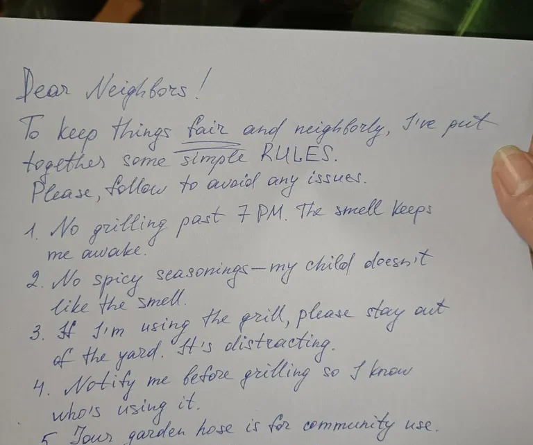 I Asked My Neighbor to Clean Up After She Used My BBQ — The Next Day She Stuck Rules for My Property on My Door and Demanded I Follow Them