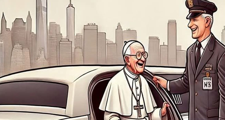 An elderly Pope arrives in New York and is picked up at the airport by a limousine